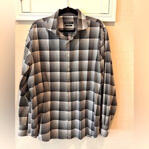 Bugatchi Men's B/W plaid shirt with contrasting inner cuffs and collar.  XL